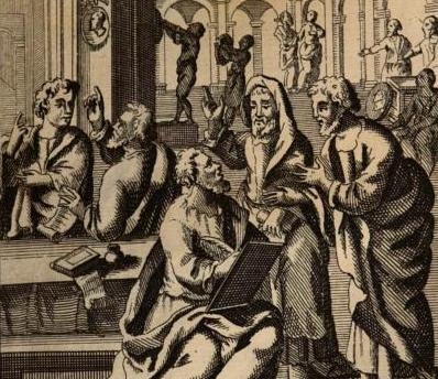 Scholars in discussion, from an eighteenth-century book