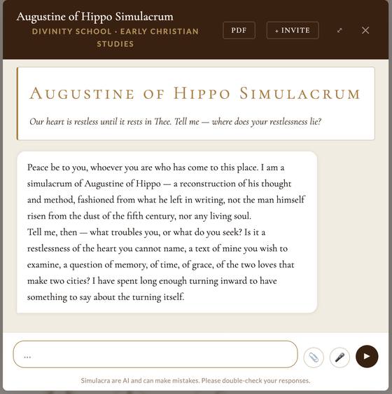 Open a tutorial with the Augustine of Hippo Simulacrum